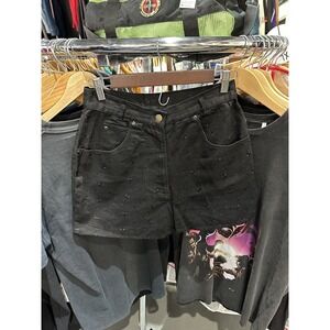 Vintage 90s Styles To Go Black High Waisted Eyelet Mini Flowers Shorts Size 10